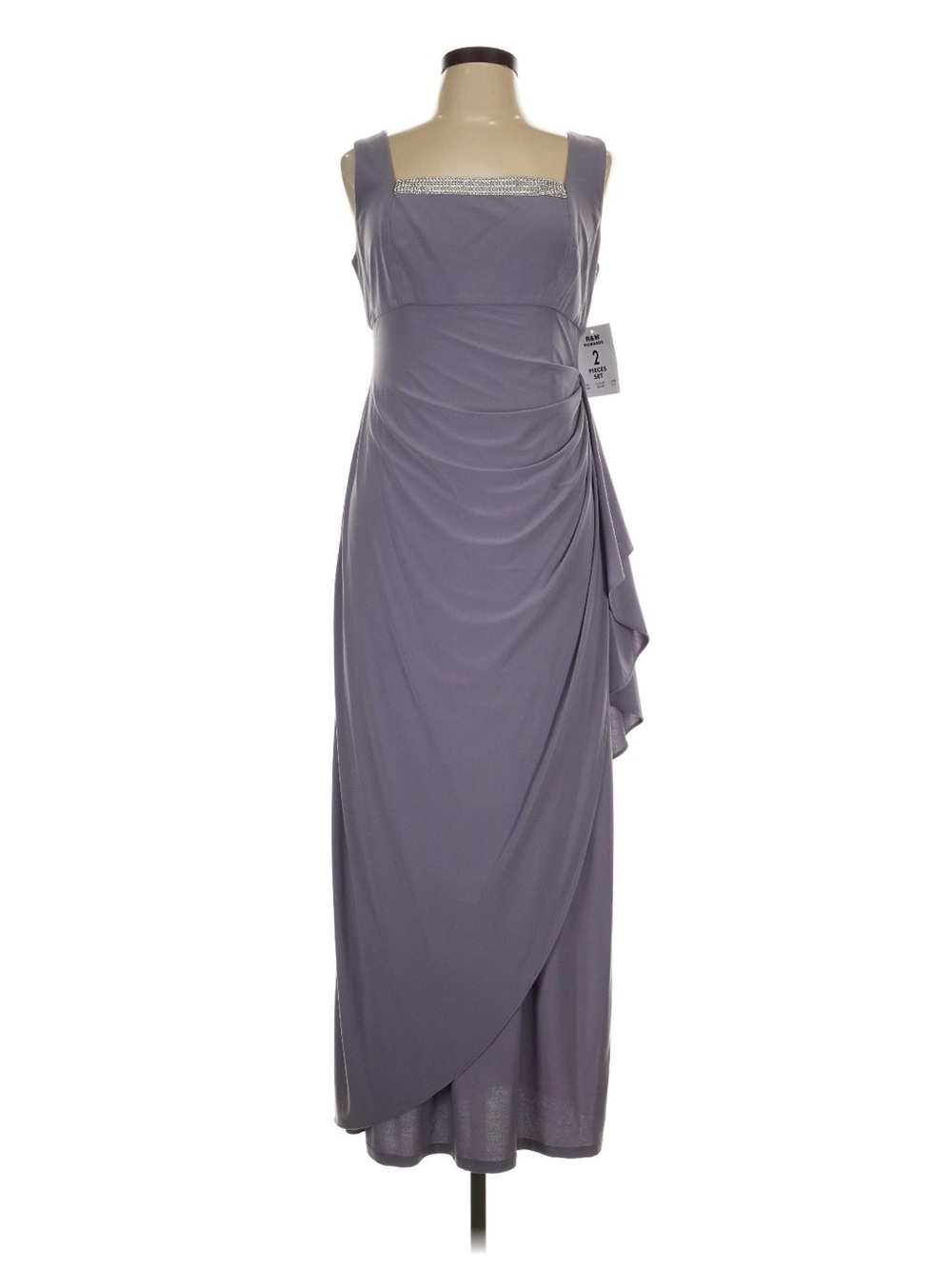 R & M Richards Lilac Beaded Square-Neck Maxi Dress